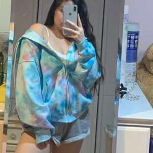 Custom zip up hoodie in the color Pink aqua